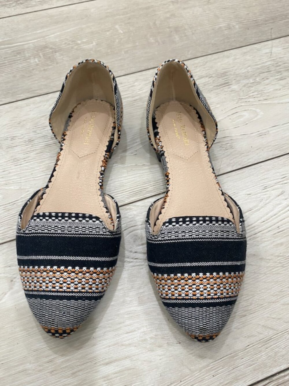 Isaac Mizrahi New York D'Orsay Flats Woven Pattern Pointed Toe Black Multi 7.5 - Picture 2 of 7